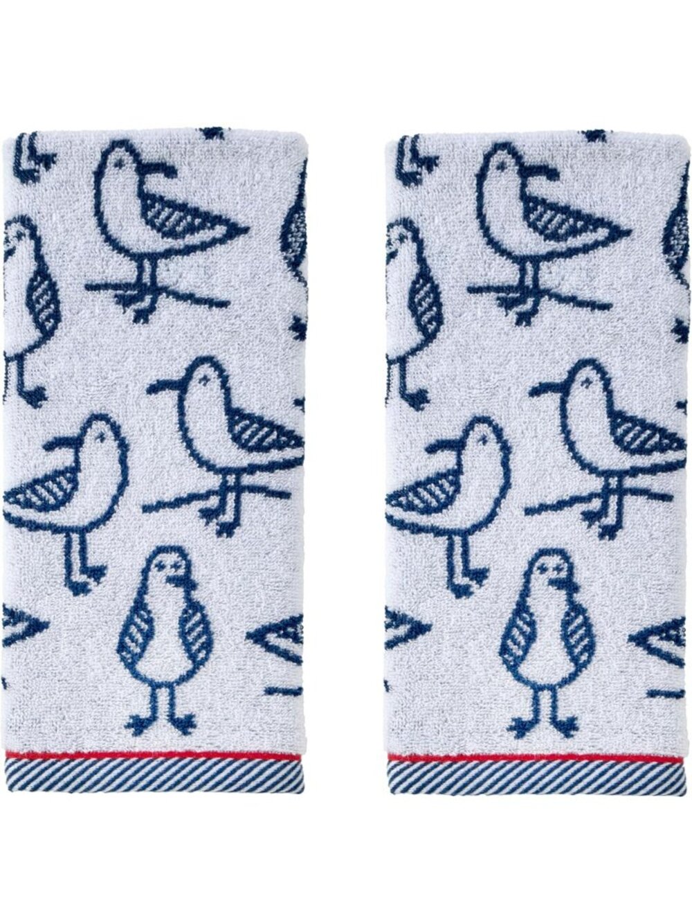 Nautical Seagull Hand Towel Set - 2pc Reversible, White, Coastal Decor, Beach